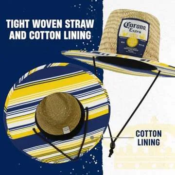 Corona Extra Sun Hat, Adult Large Wide Brim Straw Lifeguard Cap for Men and Women, Beach and Pool Accessories, Stripes, One Size
