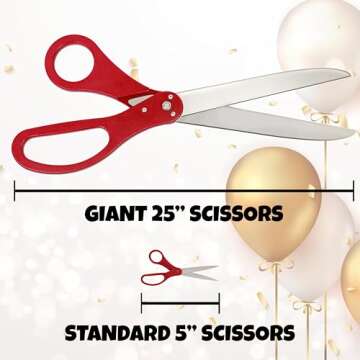 Giant Ribbon Cutting Scissor Set with Red Satin Ribbon Included - 25" Extra Large Scissors - Heavy Duty Metal Construction for Grand Openings, Weddings, Inaugurations, Ceremonies & Special Events