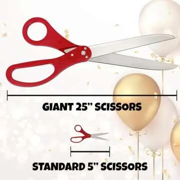 Giant Ribbon Cutting Scissor Set with Red Satin Ribbon Included - 25" Extra Large Scissors - Heavy Duty Metal Construction for Grand Openings, Weddings, Inaugurations, Ceremonies & Special Events