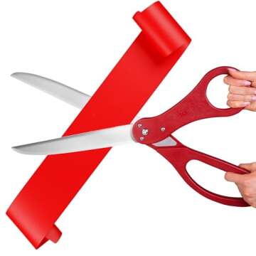 Giant Ribbon Cutting Scissor Set with Red Satin Ribbon Included - 25" Extra Large Scissors - Heavy Duty Metal Construction for Grand Openings, Weddings, Inaugurations, Ceremonies & Special Events