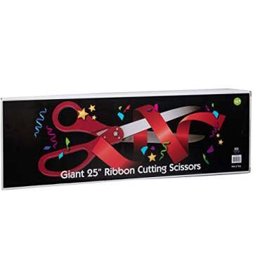 Giant Ribbon Cutting Scissor Set with Red Satin Ribbon Included - 25" Extra Large Scissors - Heavy Duty Metal Construction for Grand Openings, Weddings, Inaugurations, Ceremonies & Special Events