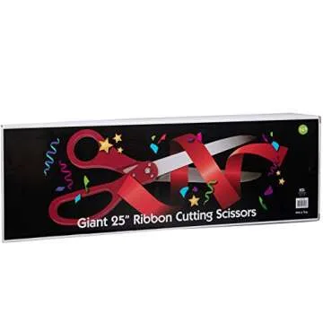 Giant Ribbon Cutting Scissor Set with Red Satin Ribbon Included - 25" Extra Large Scissors - Heavy Duty Metal Construction for Grand Openings, Weddings, Inaugurations, Ceremonies & Special Events