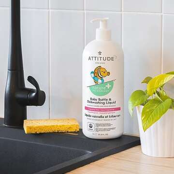 Bundle of ATTITUDE Baby Dish Soap, Plant-Based Dish Liquid, Extra Gentle on Sensitive Skin, Tough on...