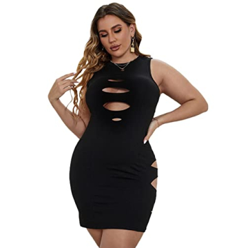 WDIRARA Women's Plus Size Sexy Ladder Cut Out Mini Bodycon Dress Black