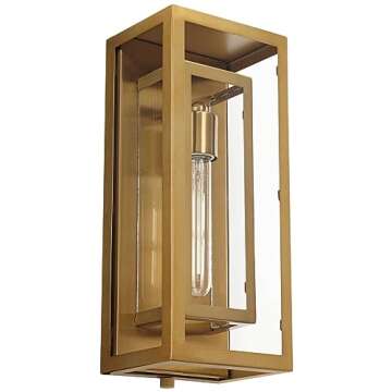 Possini Euro Design Double Box Modern Outdoor Wall Light Fixture Brass 16 1/4" Clear Glass Panel for Exterior Barn Deck House Porch Yard Patio Outside Garage Front Door Garden Home Roof Lawn