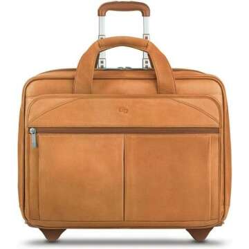 Solo Walker Leather Rolling Laptop Bag in Tan