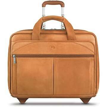 Solo Walker Leather Rolling Laptop Bag in Tan