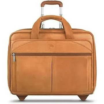 Solo Walker Leather Rolling Laptop Bag in Tan