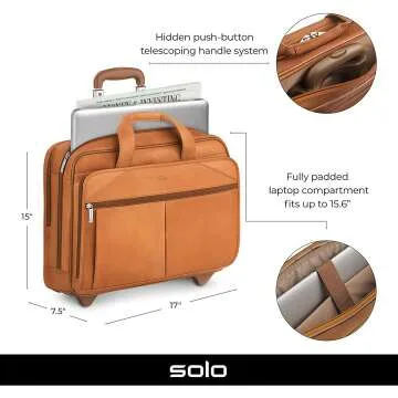 Solo Walker Leather Rolling Laptop Bag in Tan