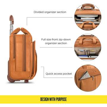 Solo Walker Leather Rolling Laptop Bag in Tan