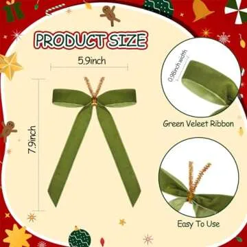 Riceshoot 30 Pcs 6 x 8 Inches Velvet Christmas Bow, Rustic Crafts Gift Bows for Christmas Tree, Christmas Garland, Large Gifts, Parties, Indoor or Outdoor Christmas Decorations(Green)