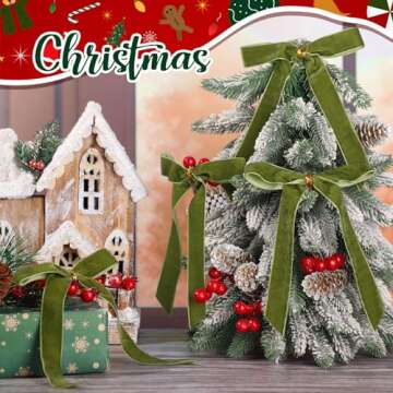 Riceshoot 30 Pcs 6 x 8 Inches Velvet Christmas Bow, Rustic Crafts Gift Bows for Christmas Tree, Christmas Garland, Large Gifts, Parties, Indoor or Outdoor Christmas Decorations(Green)