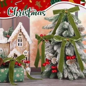 Riceshoot 30 Pcs 6 x 8 Inches Velvet Christmas Bow, Rustic Crafts Gift Bows for Christmas Tree, Christmas Garland, Large Gifts, Parties, Indoor or Outdoor Christmas Decorations(Green)