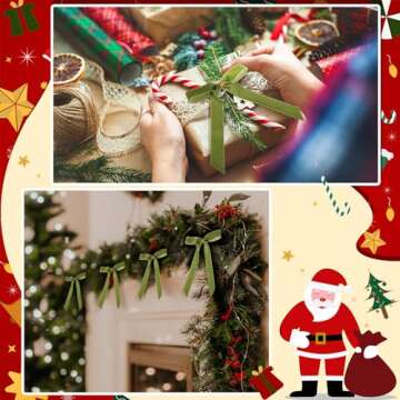 Riceshoot 30 Pcs 6 x 8 Inches Velvet Christmas Bow, Rustic Crafts Gift Bows for Christmas Tree, Christmas Garland, Large Gifts, Parties, Indoor or Outdoor Christmas Decorations(Green)