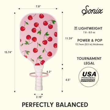 Sonix | USAPA Approved | Pickleball Paddles Set of 2 | Fiberglass Surface Pickle Ball Set with 2 Rackets, 4 Balls, & Bag | Cherry on Top