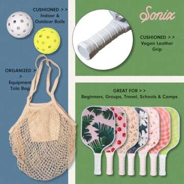 Sonix | USAPA Approved | Pickleball Paddles Set of 2 | Fiberglass Surface Pickle Ball Set with 2 Rackets, 4 Balls, & Bag | Cherry on Top