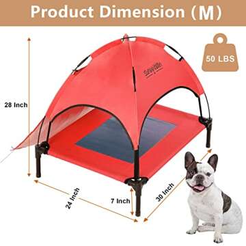 SweetBin S/M/L Outdoor Elevated Dog Cot with Canopy & Side Shade for Camping