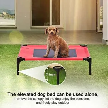 SweetBin Outdoor Elevated Dog Cot with Canopy for Dogs