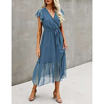 BTFBM Women Summer Bohemian Floral Casual Wrap V Neck Midi Dress