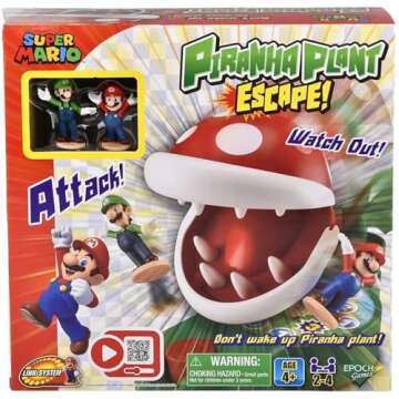 EPOCH Games Super Mario Piranha Plant Escape! - Tabletop Action Game for Ages 4+ with 2 Collectible Super Mario Action Figures