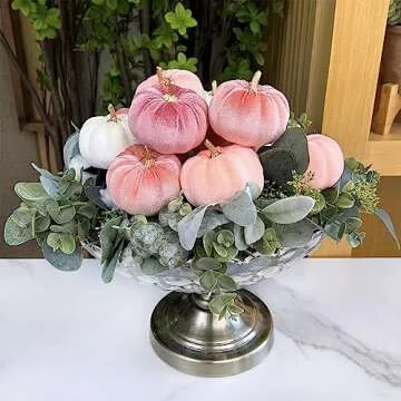 Winlyn 12 Pcs Small Rustic Faux Velvet Pumpkins Decorative Blush Coral Pink Peach Ivory Fabric Pumpkins Foam Pumpkins 3" for Fall Wedding Bbay Shower Thanksgiving Halloween Table Centerpiece Décor