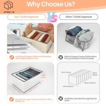 EASEVE 2 Pack Wardrobe Closet Organizer and Storage for Clothes - 7 Grids Foldable Drawer Dividers O...