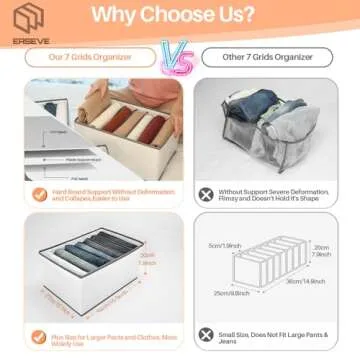 EASEVE 2 Pack Wardrobe Closet Organizer and Storage for Clothes - 7 Grids Foldable Drawer Dividers O...