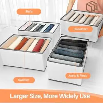EASEVE 2 Pack Wardrobe Closet Organizer and Storage for Clothes - 7 Grids Foldable Drawer Dividers Organizers for Jeans | Pants | Shirts | Leggings, Stackable Clothing Bins for Closets Organization