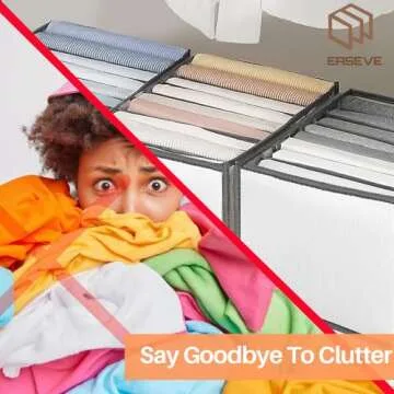 EASEVE 2 Pack Wardrobe Closet Organizer and Storage for Clothes - 7 Grids Foldable Drawer Dividers Organizers for Jeans | Pants | Shirts | Leggings, Stackable Clothing Bins for Closets Organization