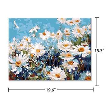 VIGEIYA 16x20in Oil Paint by Numbers for Adults Beginners Include Framed Canvas and Wooden Easel with Brushes and Acrylic Pigment (Daisy Flower)