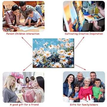 VIGEIYA 16x20in Oil Paint by Numbers for Adults Beginners Include Framed Canvas and Wooden Easel with Brushes and Acrylic Pigment (Daisy Flower)