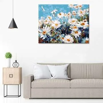 VIGEIYA 16x20in Oil Paint by Numbers for Adults Beginners Include Framed Canvas and Wooden Easel with Brushes and Acrylic Pigment (Daisy Flower)