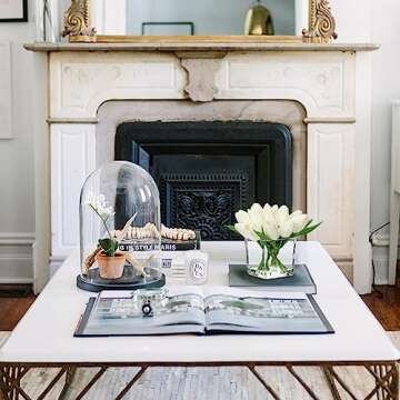 DILATATA Artificial White Tulips in Vase with Faux Water 5.5" Real Touch Flowers Fake Tulips Small Flowers Arrangement in Cube Glass Vase for Mother's Day Table Centerpiece Wedding Home Decor 2 Pack