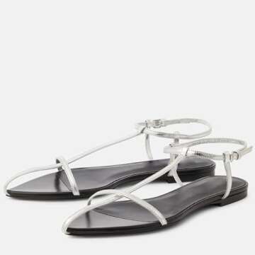 VorisVina Silver Flat Sandals for Women Adjustable Metallic Buckle Ankle Strap Slide Sandals Comfortable Pointed Open Toe Slip on Sandal