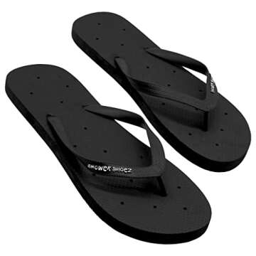 Shower Shoez Men's Non-Slip Shower Gym Pool Dorm Water Sandals Flip Flops (Black, numeric_8)