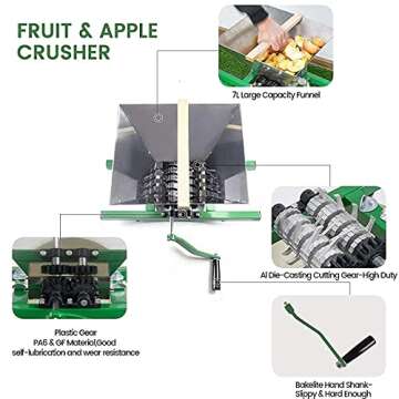 Fruit Wine Press and Crusher,100% Nature Apple&Grape&Berries Crusher Manual Juice Maker for Kitchen