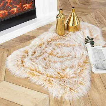 Ashler Faux Fur Rug, Fluffy Shaggy Area Rug Ultra Soft 2 x 3 Feet Sheepskin Fur Rug, Frosted Bottom Yellow Fuzzy Rug Machine Washable Shag Rug, Nursery Decor Throw Rugs for Bedroom, Living Room