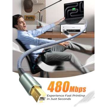 AINOPE USB A to B Printer Cable 6.6ft High-Speed Braided