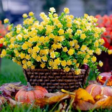 Artificial Flowers for Outdoors UV Resistant - 12 PCS Bundles Faux Fake Outdoor Plants Plastic Shrub...