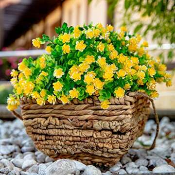 Artificial Flowers for Outdoors UV Resistant - 12 PCS Bundles Faux Fake Outdoor Plants Plastic Shrubs No Fade Fall Greenery Bushes Home Porch Boxwood Outside Fake Mums Decoration Garden (Yellow)