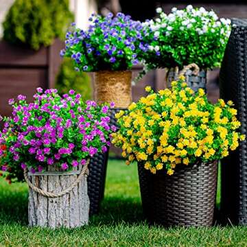 Artificial Flowers for Outdoors UV Resistant - 12 PCS Bundles Faux Fake Outdoor Plants Plastic Shrubs No Fade Fall Greenery Bushes Home Porch Boxwood Outside Fake Mums Decoration Garden (Yellow)
