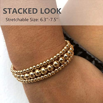 fzbali 3 Pcs Gold Beaded Bracelets for All Styles