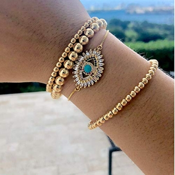 fzbali 3 Pcs Gold Beaded Bracelets for All Styles