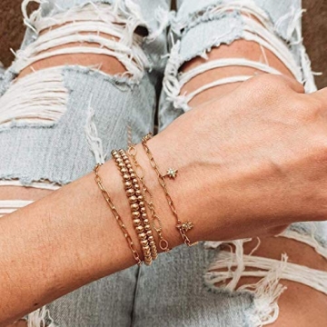 fzbali 3 Pcs Gold Beaded Bracelets for All Styles