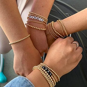 fzbali 3 Pcs Gold Beaded Bracelets for All Styles