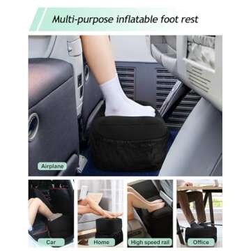 JefDiee Inflatable Travel Foot Rest Pillow, Kids Airplane Bed, Adjustable 3 Layers Height Leg Rest P...