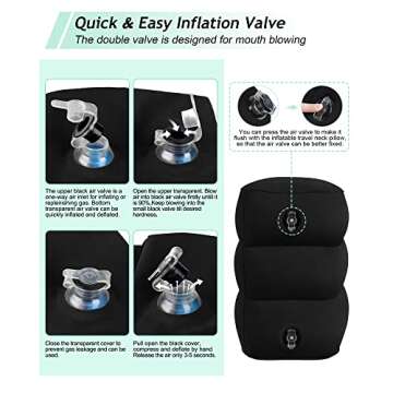 JefDiee Inflatable Travel Foot Rest Pillow, Kids Airplane Bed, Adjustable 3 Layers Height Leg Rest Pillow, Adults Travel Essentials Great for Airplane, Office, Home, Trains, Cars (Black)