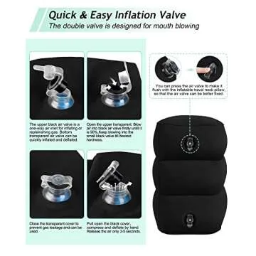 JefDiee Inflatable Travel Foot Rest Pillow, Kids Airplane Bed, Adjustable 3 Layers Height Leg Rest Pillow, Adults Travel Essentials Great for Airplane, Office, Home, Trains, Cars (Black)