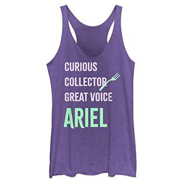 Disney Junior's Princess List Ariel Tri-Blend Racerback Layering Tank, Purple Heather, Large