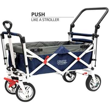 Creative Outdoor Push Pull Stroller Wagon for Kids, 150lbs Weight Capacity, All-Terrain Collapsible ...
